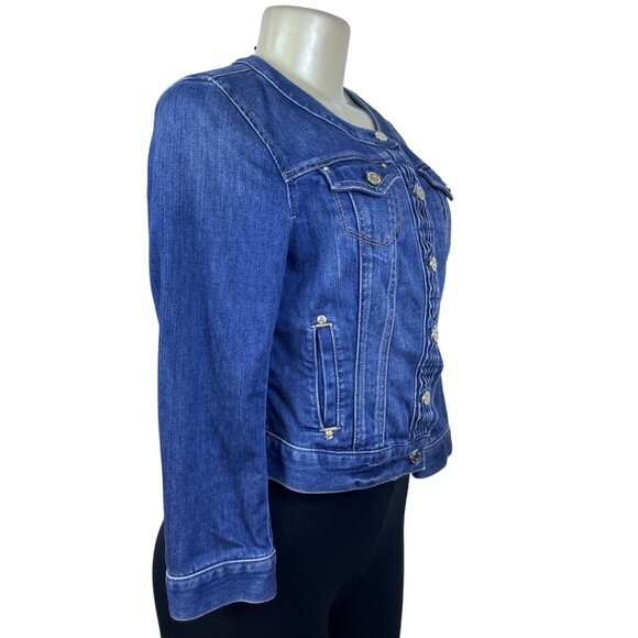 White House Black Market Women’s Blue Denim Button-Front Fitted Jacket Sz 4 - Picture 2 of 9
